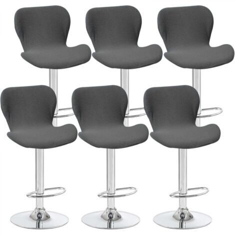 Lot de 6 housses de tabouret pivotant incurvées, gris foncé, 40 x 30 x 30 cm, pour chaise de bar à dossier bas, idéales pour les comptoirs et les cuisines