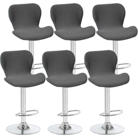 Lot de 6 housses de tabouret pivotant incurvées, gris foncé, 40 x 30 x 30 cm, pour chaise de bar à dossier bas, idéales pour les comptoirs et les cuisines