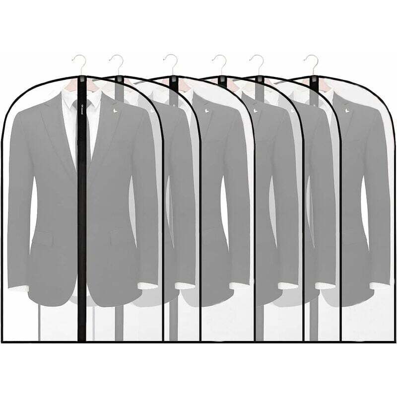 Lot de 6 housses de vêtement à fermeture éclair, 60 x 100 cm transparentes anti-poussière, étanche à l'humidité et à la poussière, pour chemises,