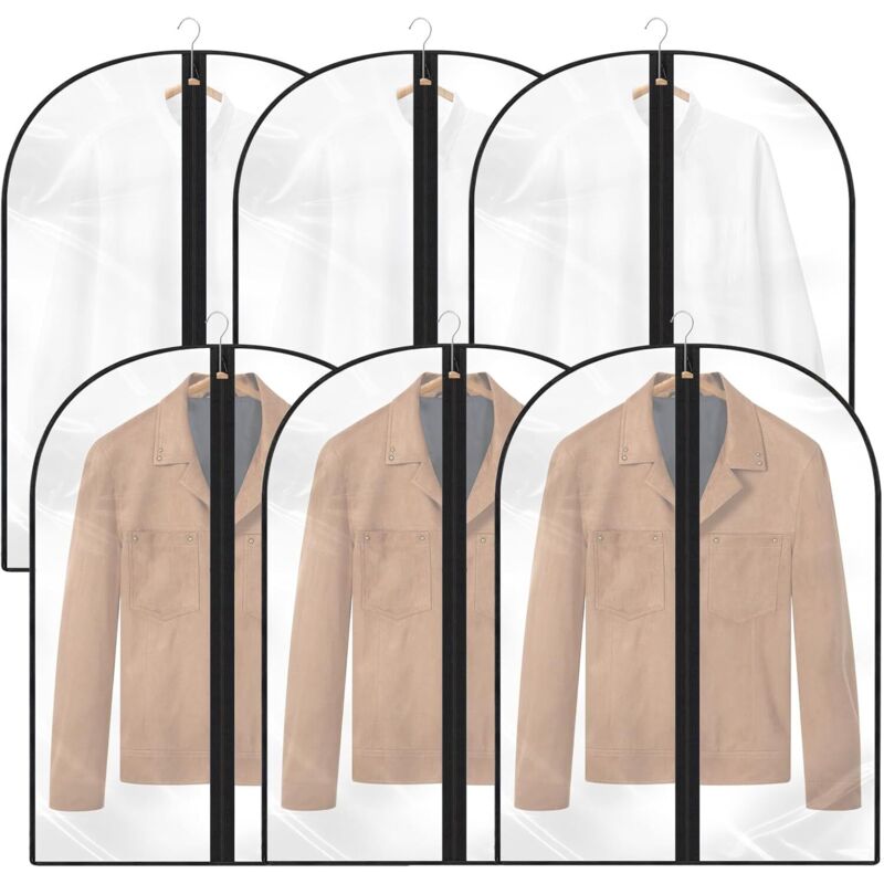 Lot de 6 housses de vêtements transparentes, 60 x 80 cm, résistantes à la poussière et à l’humidité, avec fermeture éclair pour costumes.