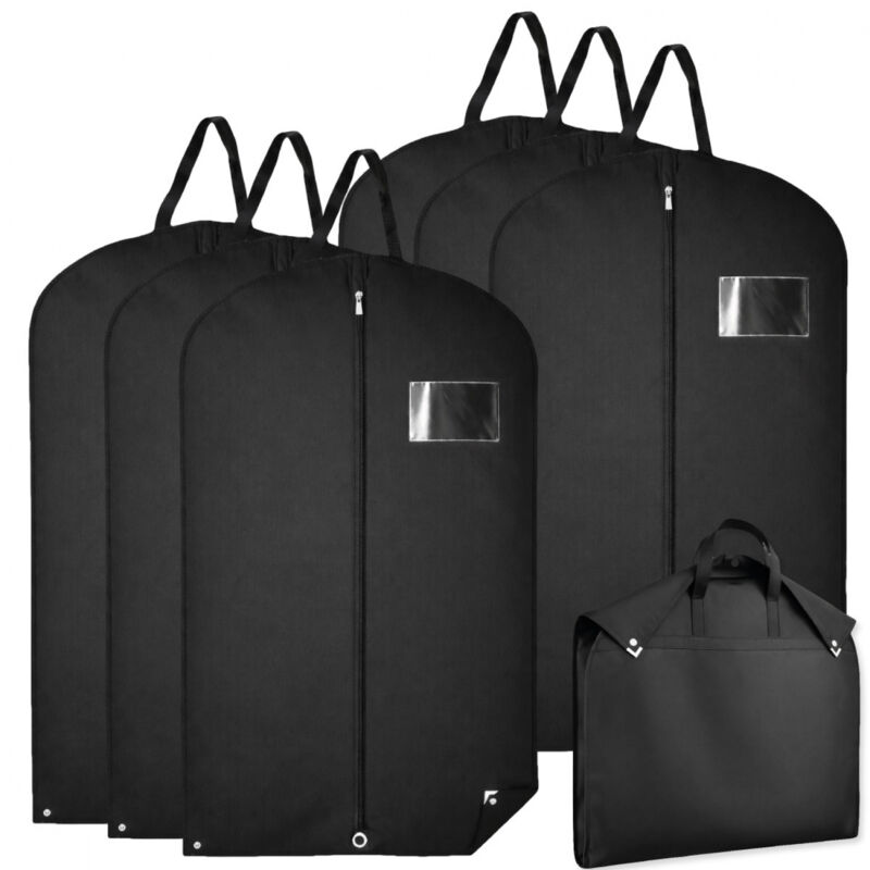 Lot de 6 housses pour vêtements à suspendre, premium pliable avec fenêtre transparente - 60 x 100 cm - Noir - Vivezen