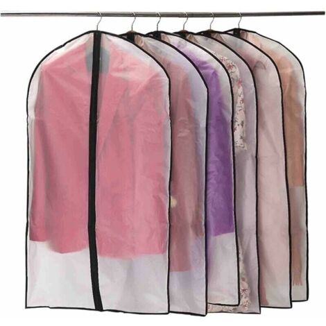 Lot de 6 housses vtements zippes anti-poussire et antimites, PEVA translucide, impermable et respirant, 60 x 100 cm, noir