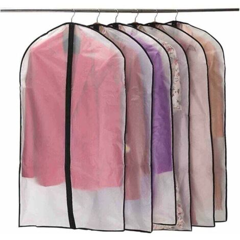 Lot de 6 housses vtements zippes anti-poussire et antimites, PEVA translucide, impermable et respirant, 60 x 100 cm, noir