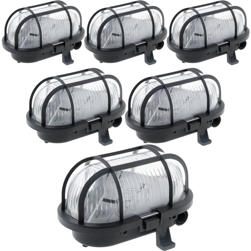 Lot de 6 hublots ovales 60W IP44 E27 Classe II - Noir - Zenitech