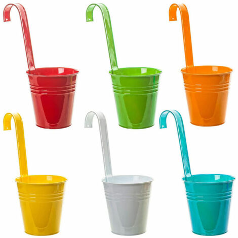 AYYQH Lot de 6 jardinières suspendues colorées colorées fleur balcon pot de fleur couleur seau suspendu en métal pot suspendu seau en métal personnalité créatif grand pot de fleur