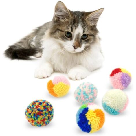 Lot de 6 Jouets colorés pour Chat, Balles interactives pour Chat en Fil de Laine, Pompons Cat Balls Kitten Chasing Toys pour Chats d'intérieur