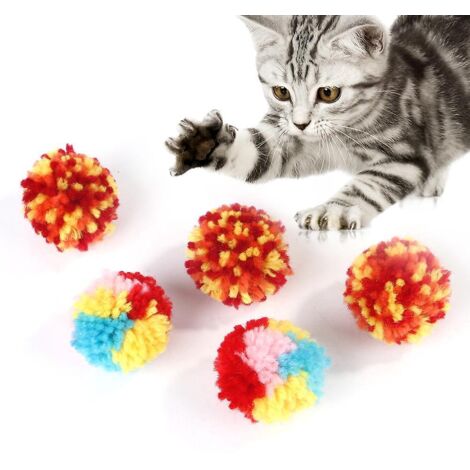 lot De 6 Jouets Colors Pour Chat, Boules Interactives Pour Chat En Fil De Laine, Pompons Cat Balls Kitten Chasing Toys Pour Chats D'intrieur