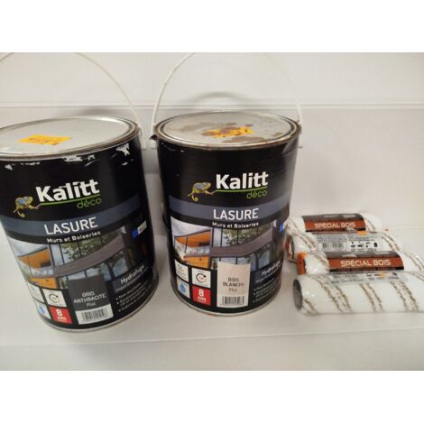 Lot de 6 - KALITT DÉCO - Lasure Murs et Boiseries 10L - Gris Anthracite et Bois Blanchi - Protection 8 ans - Avec 4 manchons AMT - Voir photos