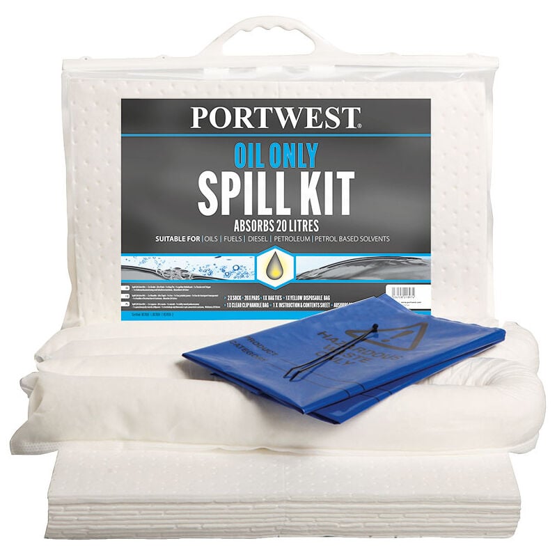 Portwest - Kit absorbant 20 litres, hydrocarbures uniquement - Blanc