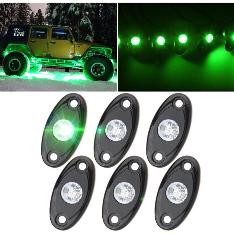 Linghhang - Lot de 6 kits de feux de roche à led vertes avec 6 pods pour camion de route, voiture, vtt, suv, moto sous le corps, lampe de trail,