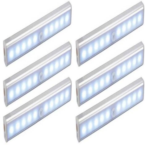 Lot de 6 Lampes 10 LED, Sans Fil, Rechargeable par USB, Aimanté, Détecteur de Mouvement, Portable. Lumière de Placard, Baladeuse de Secours, Veilleuse Enfant, Appoint