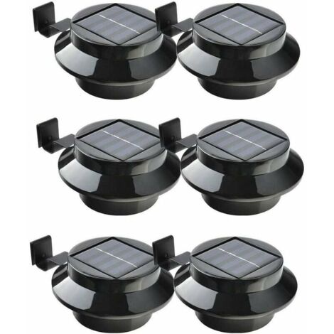Lot de 6 lampes de gouttière LED à énergie solaire, clôture, toit, gouttière, jardin, cour, mur, noir