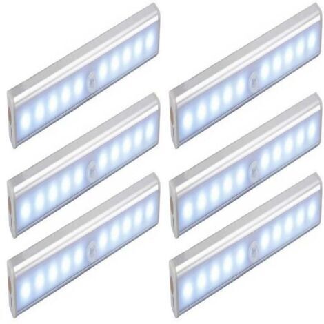 Lot de 6 Lampes LED 10 Sans Fil USB Aimantées Détection Mouvement Portable