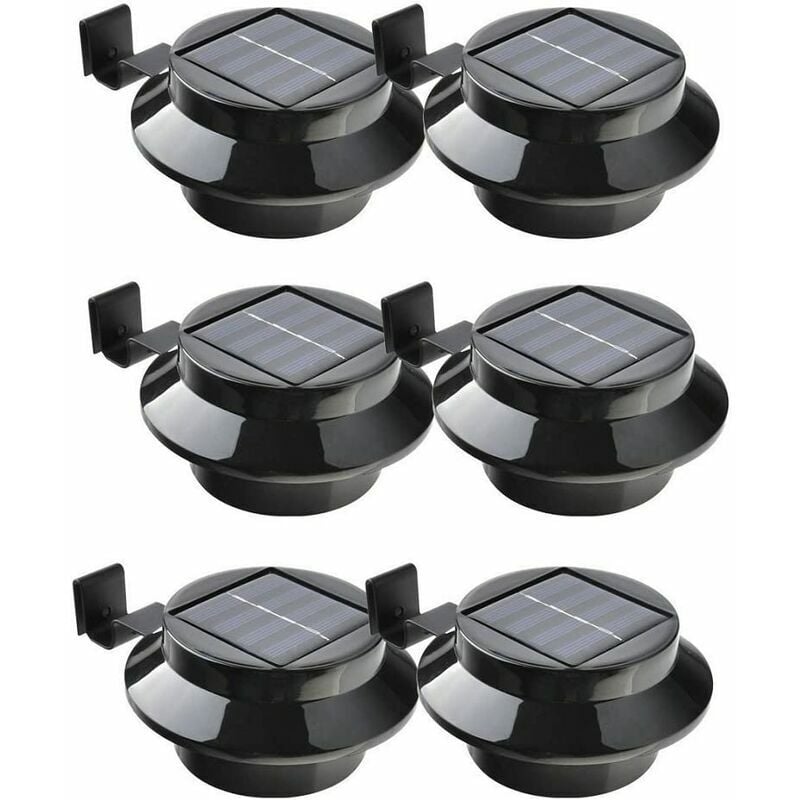 Lot de 6 lampes LED à énergie solaire pour gouttière, clôture, toit, gouttière, jardin, cour, mur, noir
