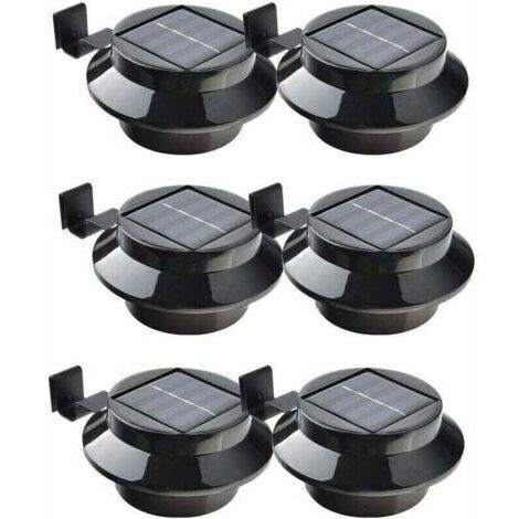 Lot de 6 lampes LED à énergie solaire pour gouttière, clôture, toit, gouttière, jardin, cour, mur, noir