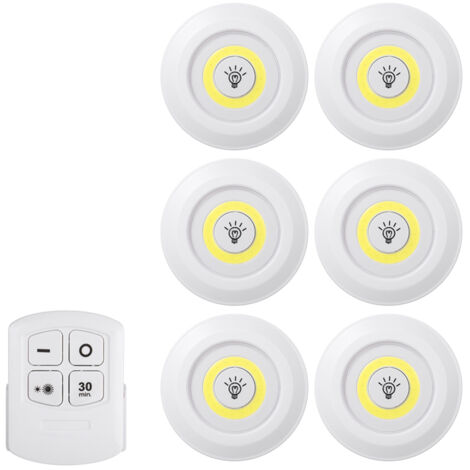 Lot de 6 lampes LED COB 4,5V 1W, télécommande, luminosité réglable, sans fil, dimmable, commande tactile, veilleuse, éclairage sous meuble, alimentation par piles