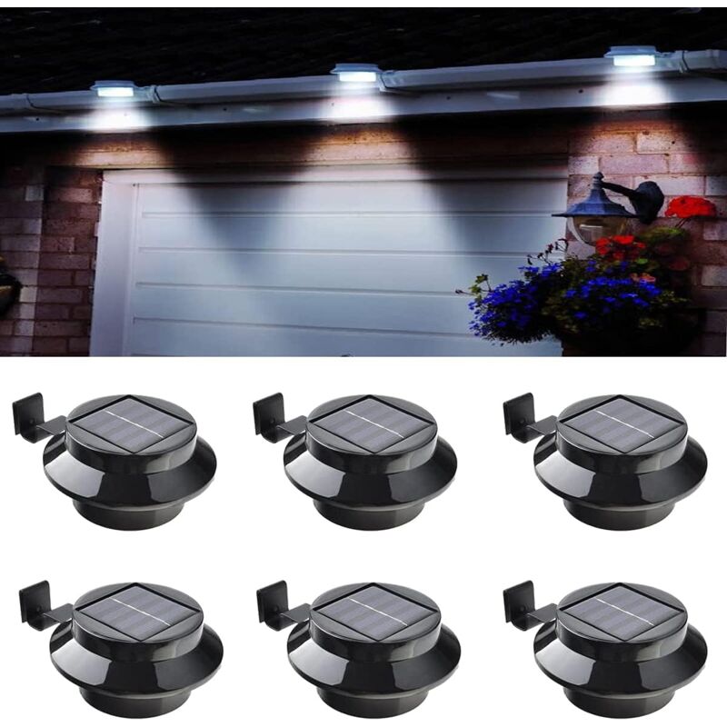 Dolaso - Lot de 6 lampes solaires à led pour gouttière, lampes solaires d'extérieur pour clôture, terrasse, jardin, paysage, cour (noir)