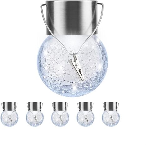 Lot De 6 Lampes Solaires À Suspendre Pour Extérieur, Lanterne Solaire Étanche Avec Poignée Et Clip, Boules Décoratives En Verre Fissuré Pour Décoration De Noël, Arbre, Cour, Jardin
