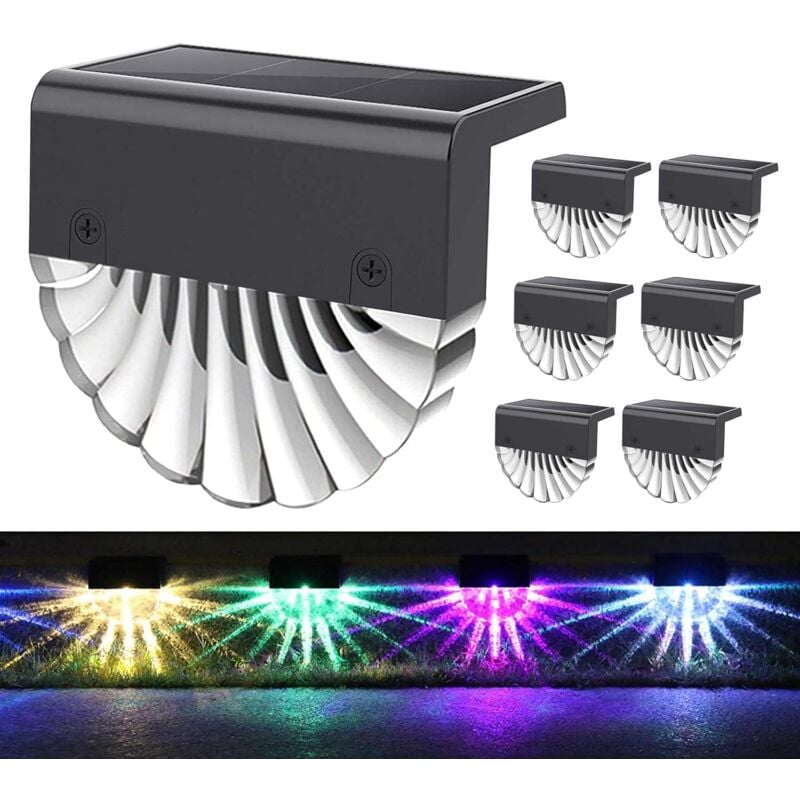 Lot de 6 lampes solaires de Clôture de jardin à led, lumières d'escalier avec lumière chaude et 7 couleurs changeantes pour l'extérieur Fei Yu