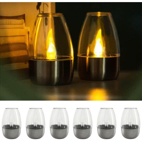 Lot de 6 lampes solaires décoratives à effet bougie vacillante pour jardin, terrasse ou patio