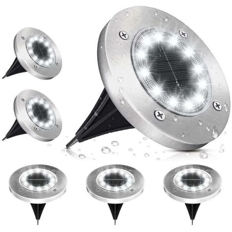 Lot de 6 lampes solaires d'extérieur à 12 LED, 6000 K, blanc froid, étanche IP65, spot extérieur LED encastrable pour extérieur, jardin, patio, pelouse, cour.