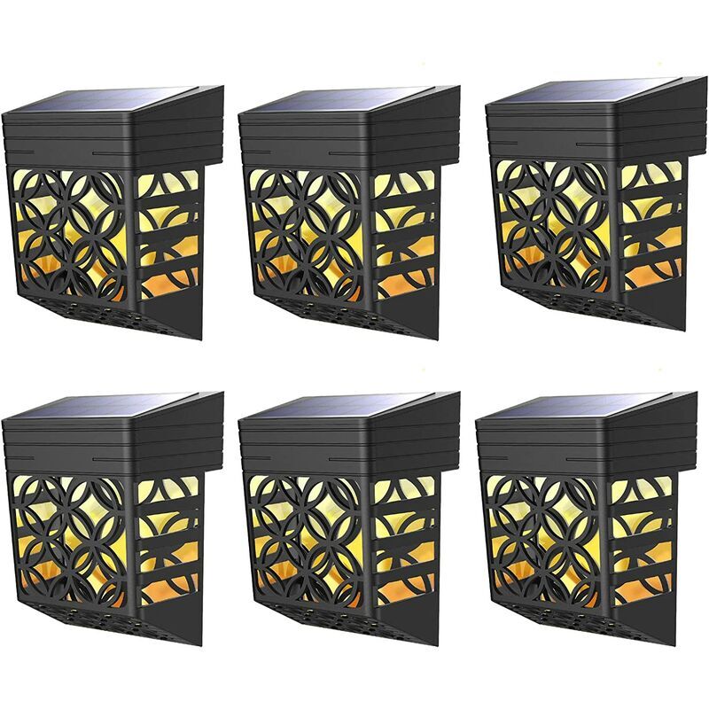 Lot de 6 lampes solaires d'extérieur à led pour jardin - Angle d'éclairage de 180° - Éclairage décoratif de clôture pour terrasse, porte, escalier,