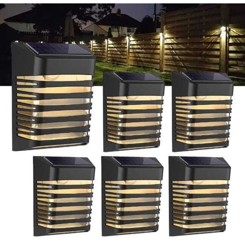 Lot de 6 lampes solaires d'extérieur, appliques murales solaires étanches avec Mode respiration/constant, lampes de clôture solaires, lampes de jardin