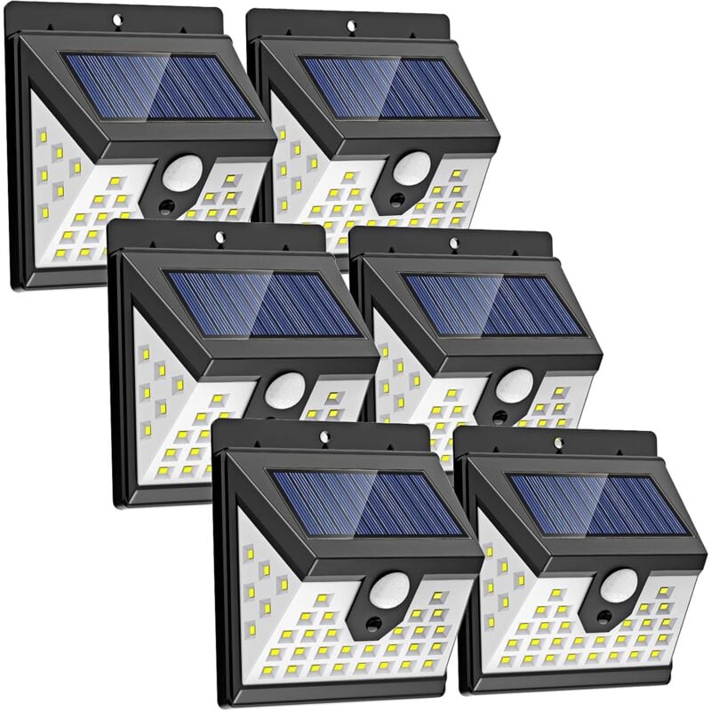 Lot de 6 lampes solaires d'extérieur avec détecteur de mouvement PIR - 40 LED - Détecteur de mouvement - 3 modes - Étanche - Pour le jardin - Noir