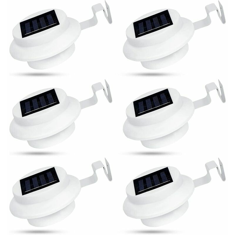 Lot de 6 lampes solaires d'extérieur pour gouttières à 3 LED - Étanche IP44 - Pour clôture, entrée, allée - Blanc,