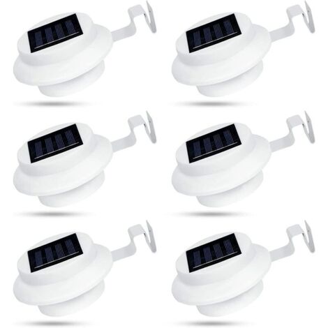 Lot de 6 lampes solaires d'extérieur pour gouttières à 3 LED - Étanche IP44 - Pour clôture, entrée, allée - Blanc，
