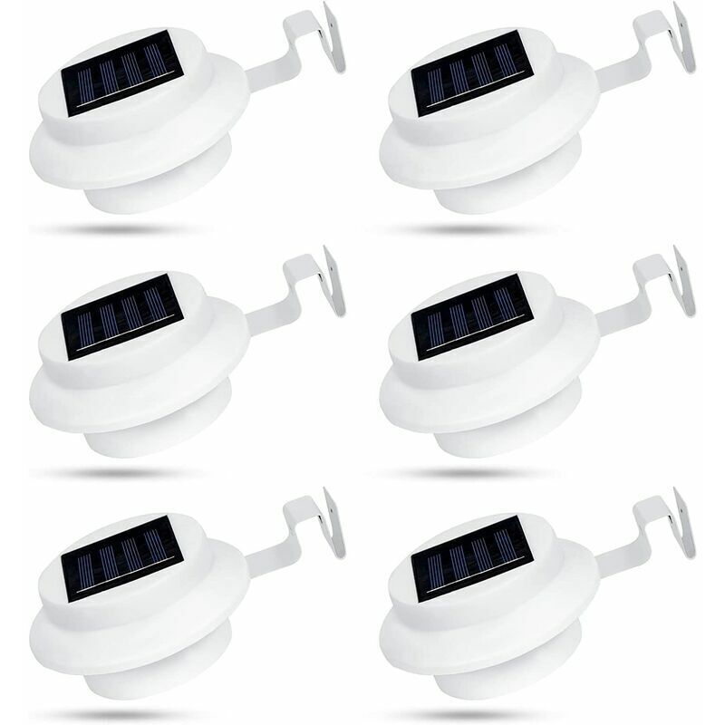 Lot de 6 lampes solaires d'extérieur pour gouttières à 3 led - Étanche IP44 - Pour clôture, entrée, allée - Blanc,,de Debuns