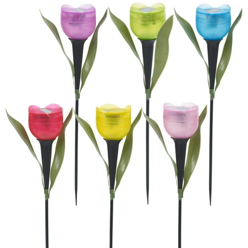Lot de 6 lampes solaires LED en forme de tulipe pour décoration de jardin