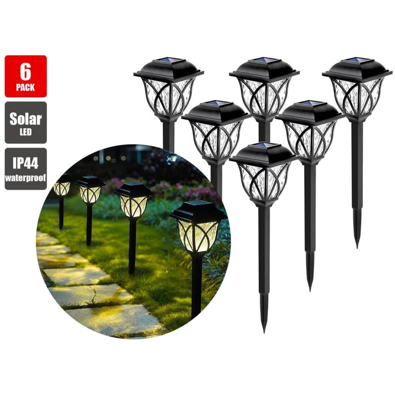 Lot de 6 lampes solaires LED pour jardin, terrasse et allée, éclairage extérieur à effet vague, étanches.