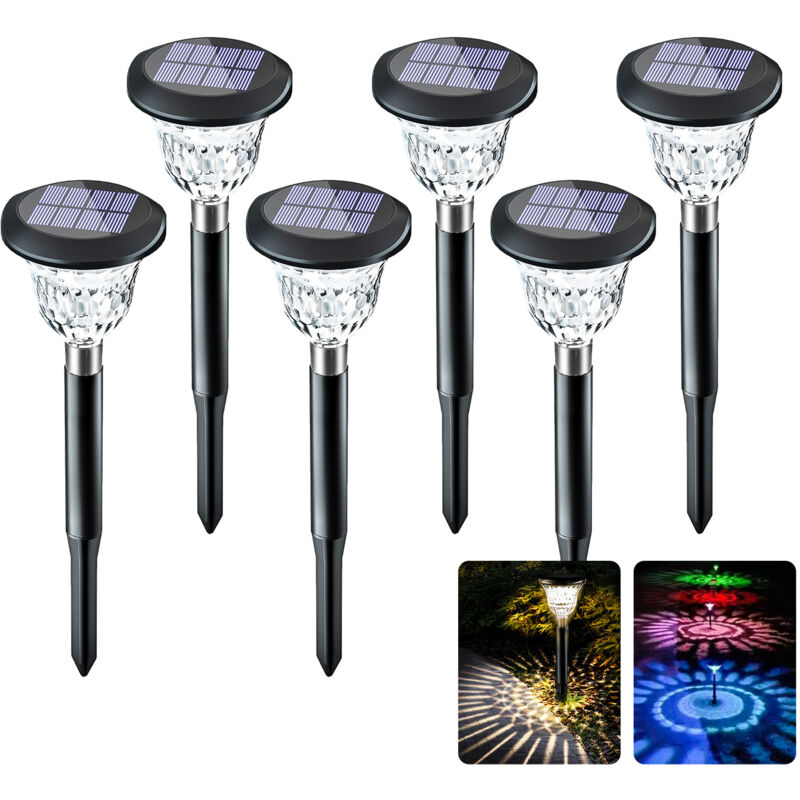 Lot de 6 lampes solaires pour allées, lampes solaires de jardin étanches, lampes solaires d'extérieur pour paysage, lumière blanche colorée et chaude