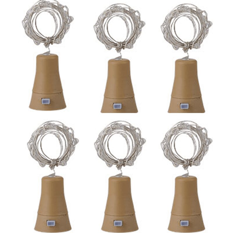 Lot de 6 lampes solaires pour bouteilles de vin, 20 led, étanches, en cuivre, avec bouchon en liège, pour mariage, vacances, jardin, multicolores