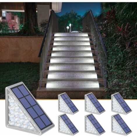 Lot de 6 lampes solaires pour escaliers, escaliers, terrasse, allée, porche, porte d'entrée, trottoir - Blanc froid
