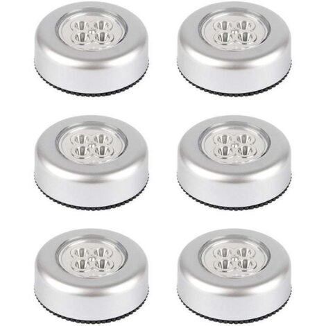 Lot de 6 lampes tactiles sans fil à piles, lampe tactile à coller, lampe à pousser attachable pour armoires, placards, comptoirs ou buanderies, lampe tactile sans fil, batterie non incluse