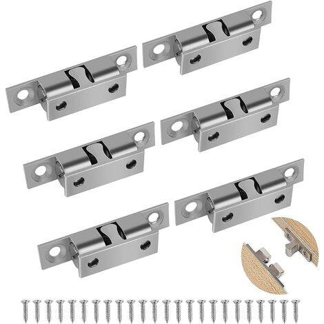 Lot de 6 loquets à billes, loquets à double boule réglables, loquets de porte, loquets magnétiques avec vis pour armoires de cuisine, portes, placards, meubles de maison, loquet de porte (argent)