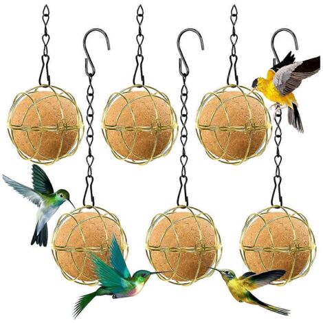 Lot de 6 mangeoires à oiseaux en boule, boules de suif, dorées