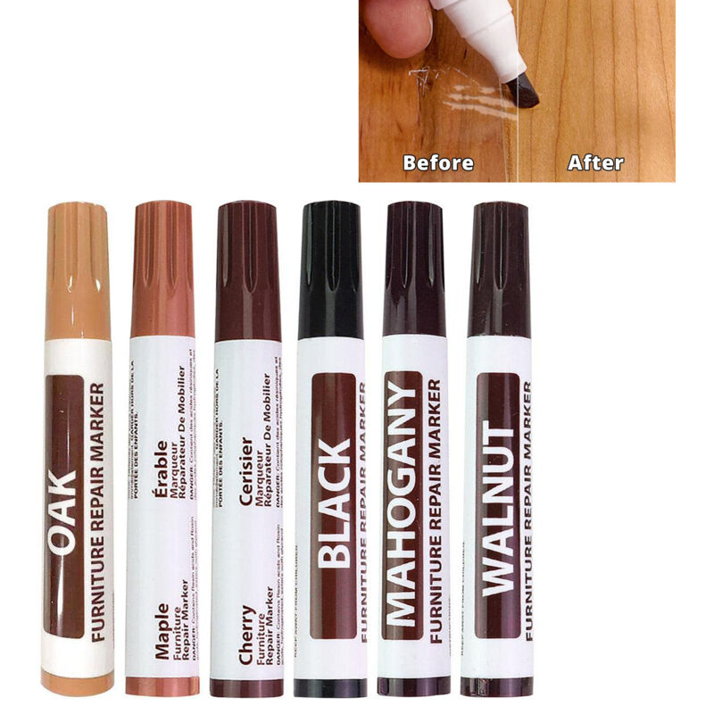 Lot de 6 marqueurs pour bois : réparation de meubles, retouches, crayons de couleur, mastics, retouches de peinture