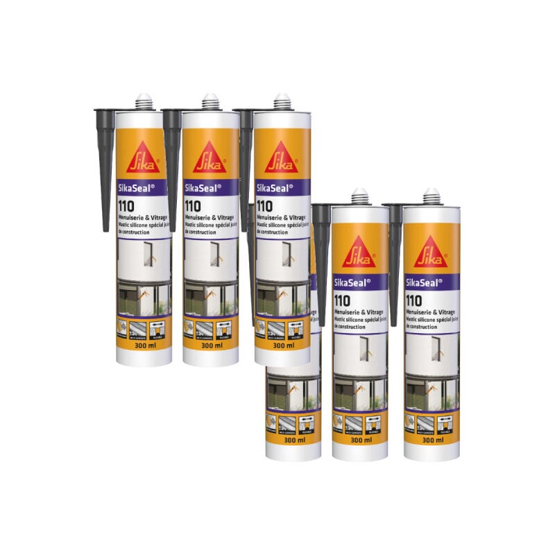 Lot de 6 mastic silicone Sika Sika Seal 110 Menuiserie & Vitrage - Anthracite - 300ml - Anthracite