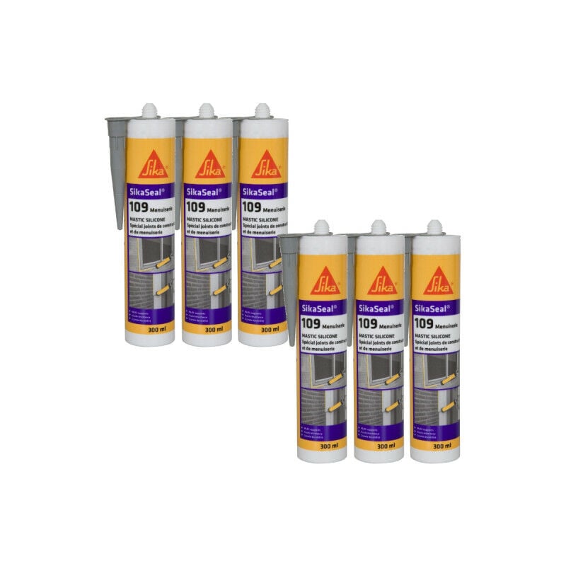 Lot de 6 mastic silicone SIKA SikaSeal 109 Menuiserie - Gris - 300ml - Gris