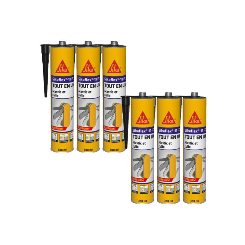 Sika - Lot de 6 mastics colles multi-usages flex 11 fc Purform - Noir - 300ml