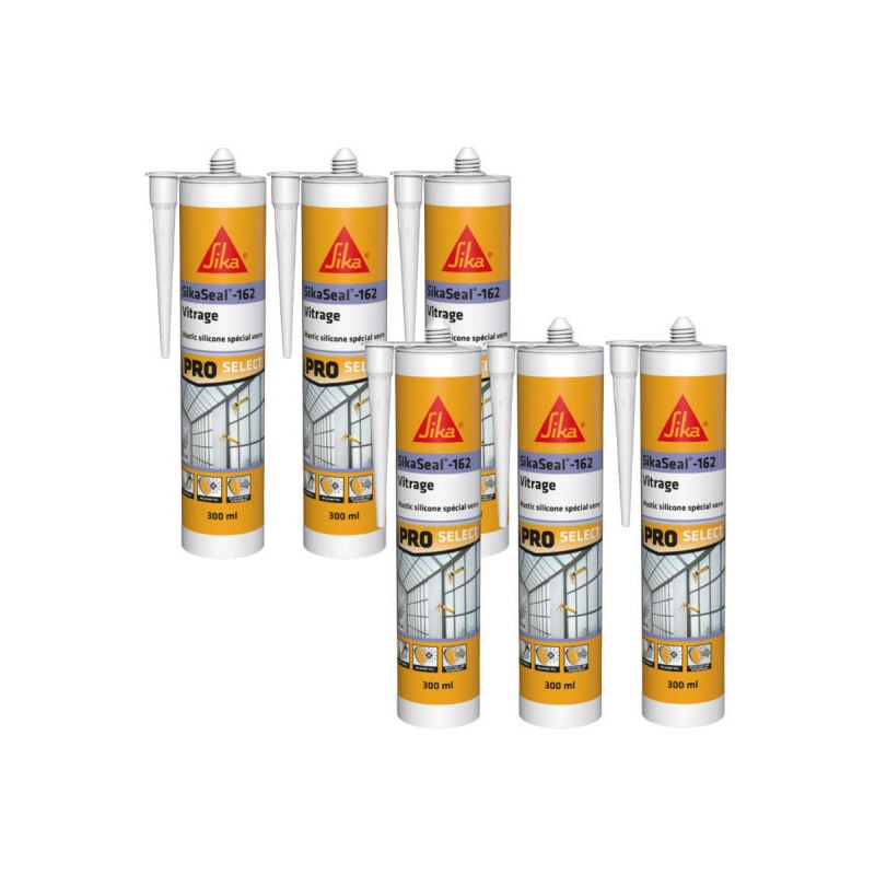 Sika - Lot de 6 mastics élastique silicone seal-162 Vitrage - Blanc - 300ml