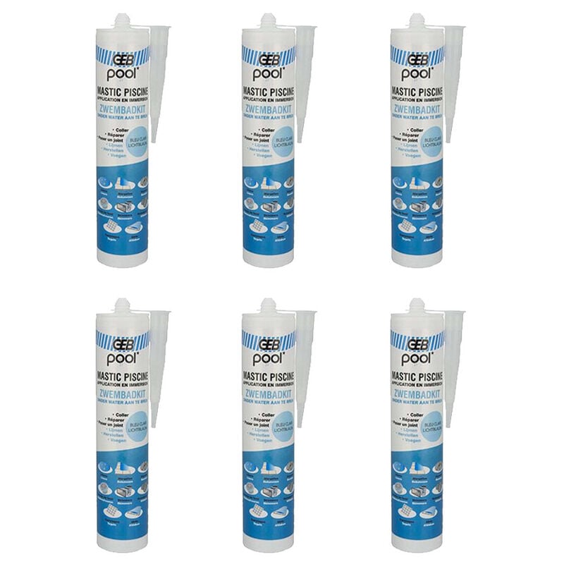 GEB - Lot de 6 Mastics piscine pool qualité professionnelle bleu 290 ml