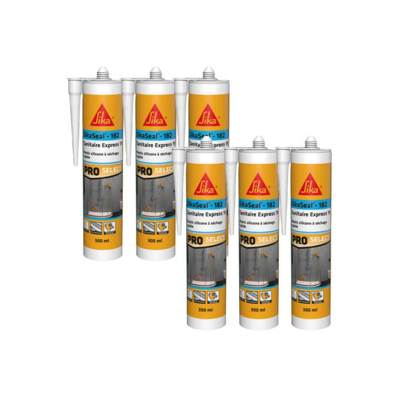 Sika - Lot de 6 mastics silicone à séchage rapide Seal-182 Sanitaire Express 1h - Blanc - 300ml