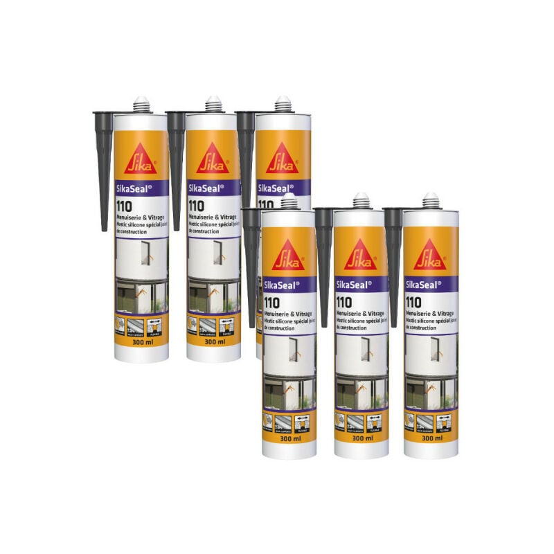Sika - Lot de 6 mastics silicone Seal 110 Menuiserie & Vitrage - Anthracite - 300ml