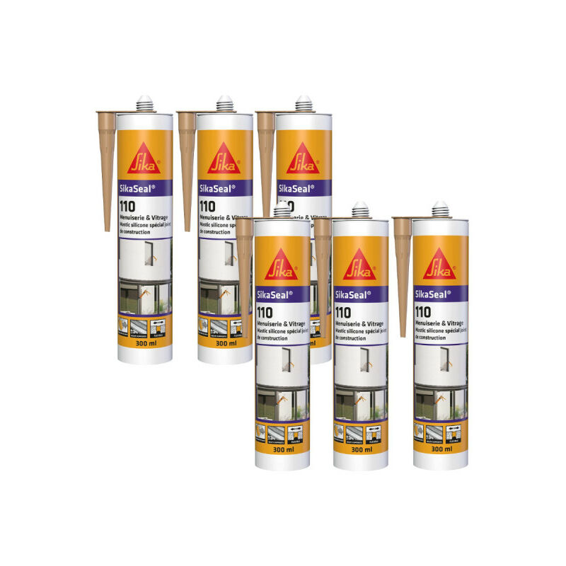 Sika - Lot de 6 mastics silicone Seal 110 Menuiserie & Vitrage - Beige Pierre - 300ml