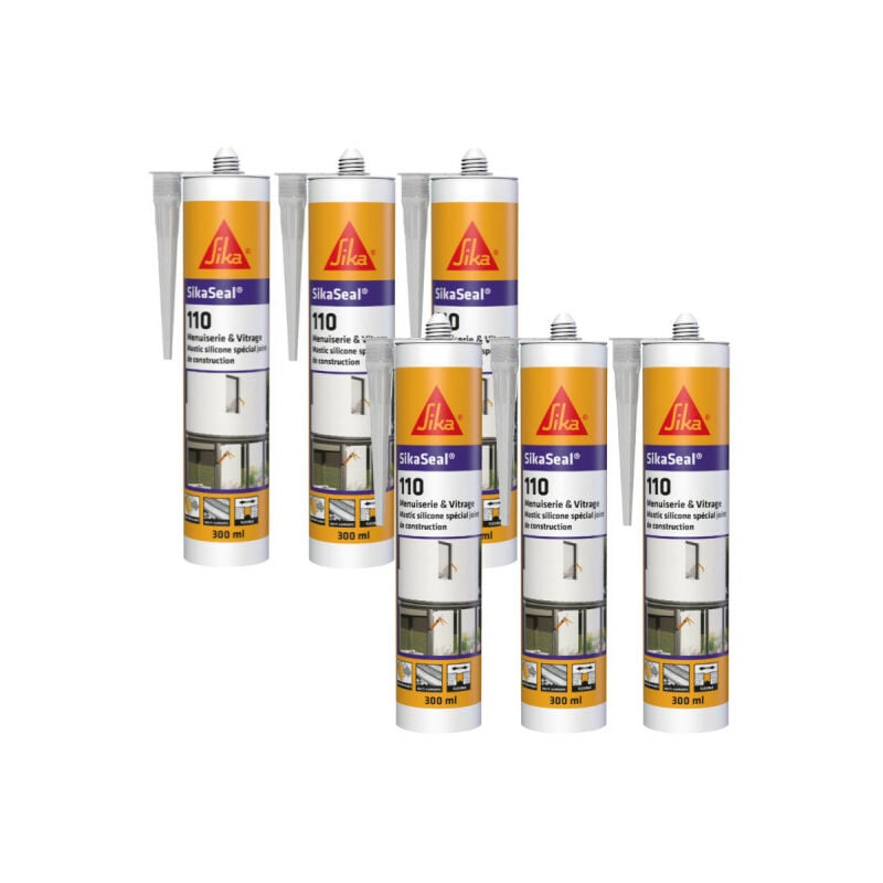 Sika - Lot de 6 mastics silicone Seal 110 Menuiserie & Vitrage - Transparent - 300ml