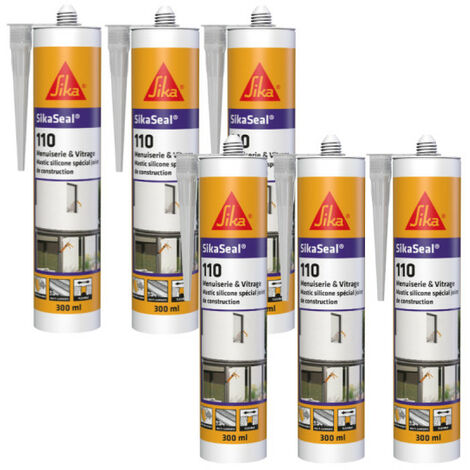 Lot de 6 mastics silicone SIKA SikaSeal 110 Menuiserie & Vitrage - Transparent - 300ml